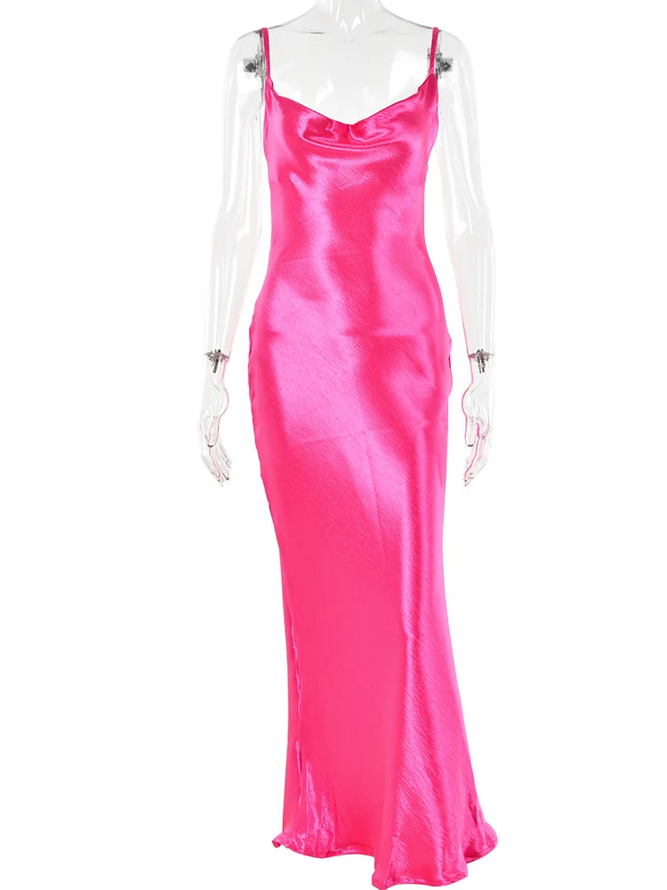 Robe Longue Satin Bretelles Lacets Dos Nu — Soirée Élégante 2026