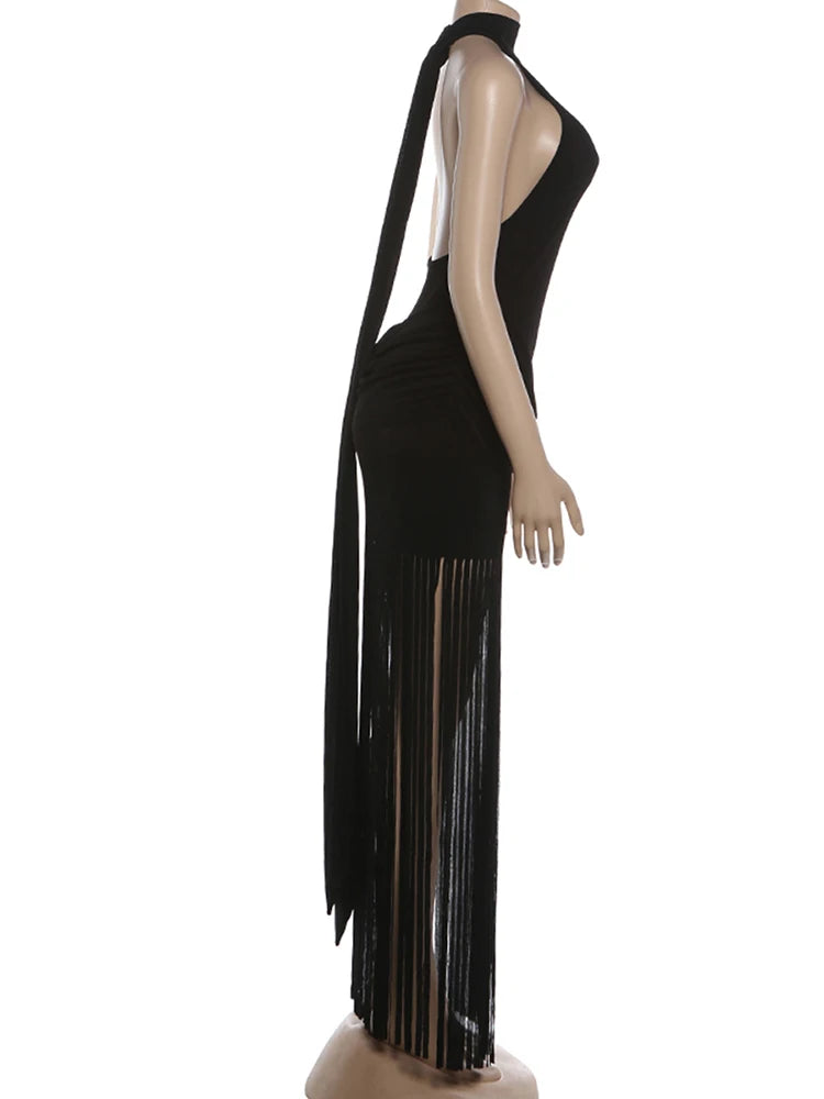 Robe Moulante Velours Col Roulé Franges — Saint-Valentin & Soirée 2026