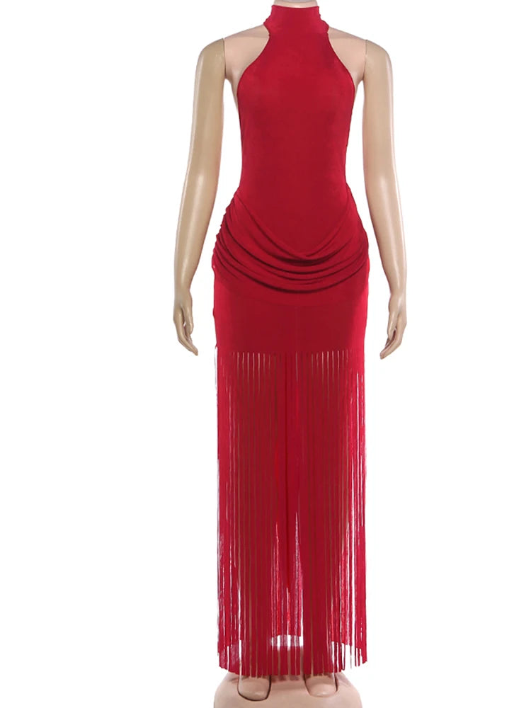 Robe Moulante Velours Col Roulé Franges — Saint-Valentin & Soirée 2026