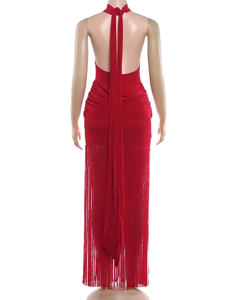 Robe Moulante Velours Col Roulé Franges — Saint-Valentin & Soirée 2026