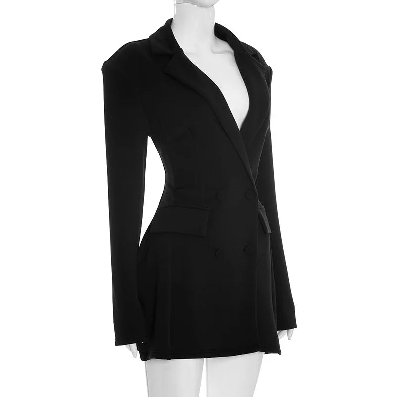 Robe Courte Chic Cintrée — Décolleté V & Double Boutonnage Manches Longues