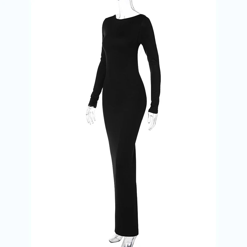 Robe Maxi Bodycon Dos Nu – Manches Longues, Coupe Slim, Style Soirée & Festival