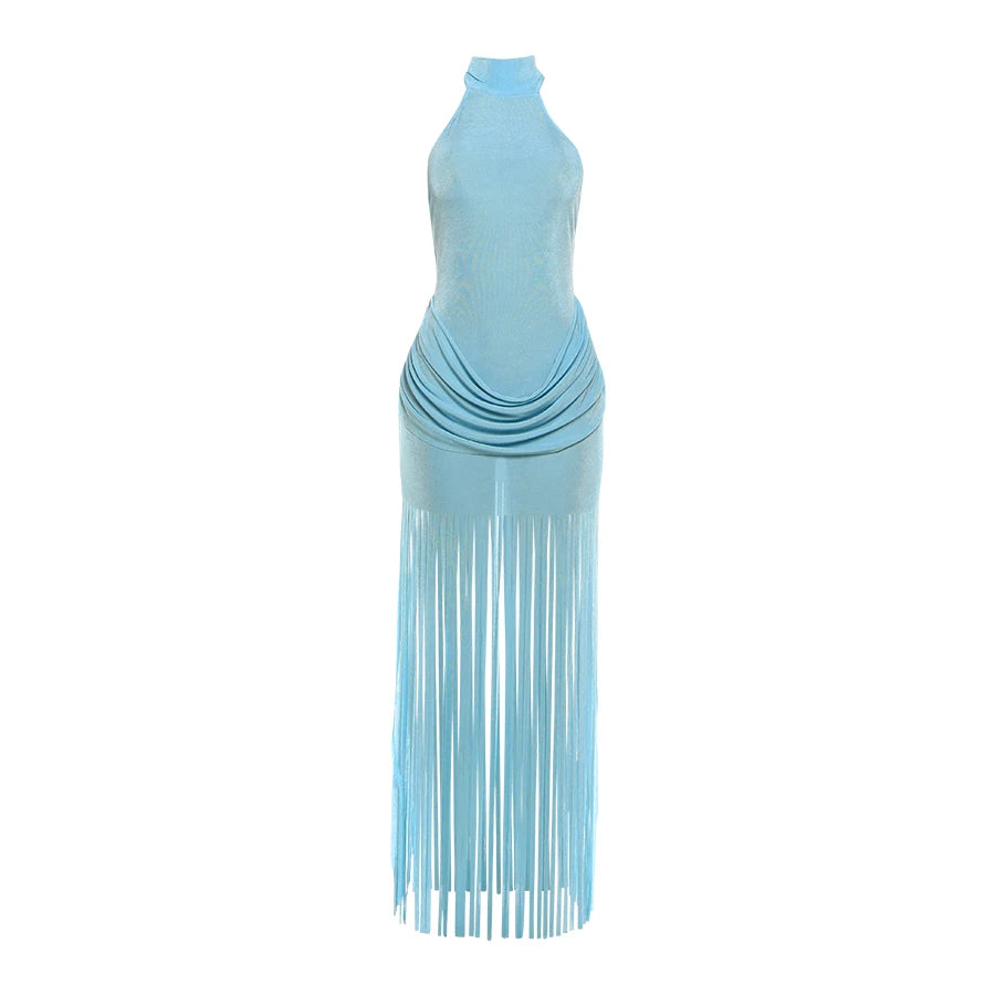 Robe Moulante Velours Col Roulé Franges — Saint-Valentin & Soirée 2026