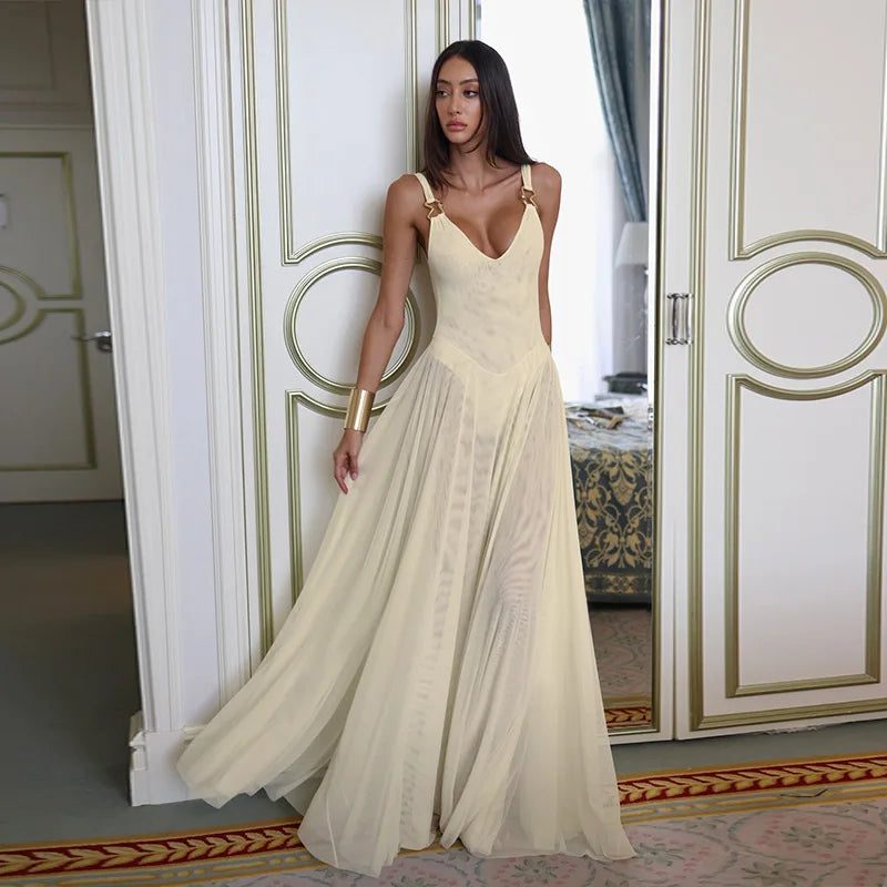 Robe Maxi Filet Dos Nu Élégante — Soirée & Club Été 2026