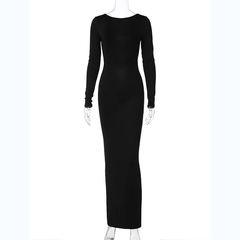 Robe Maxi Bodycon Dos Nu – Manches Longues, Coupe Slim, Style Soirée & Festival