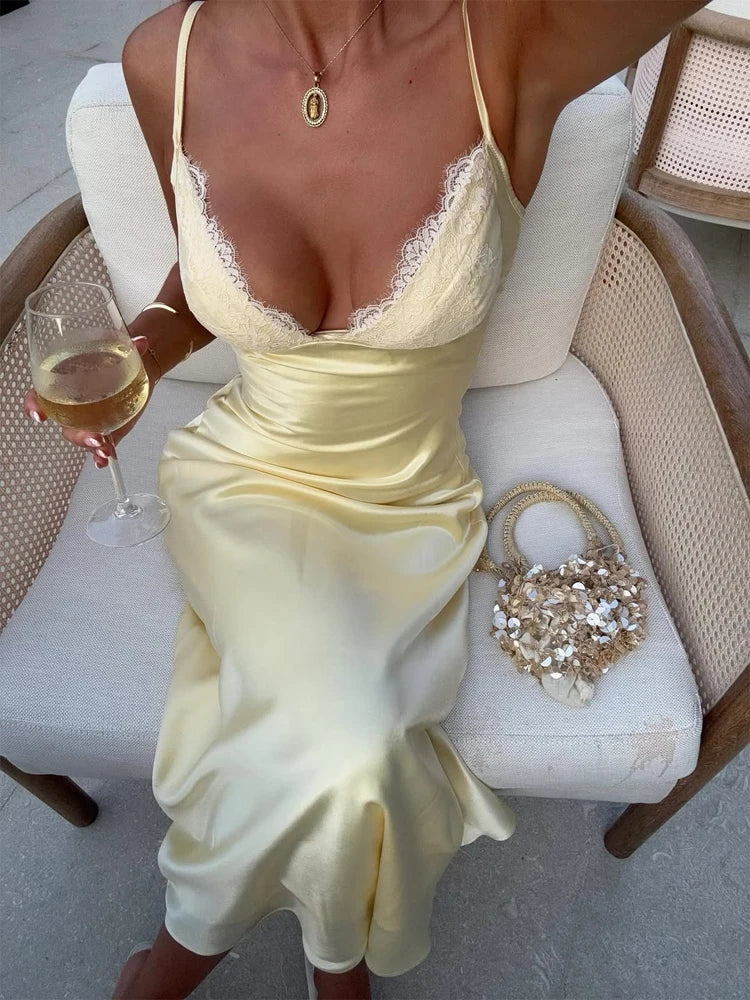 Robe Midi Satin Jaune Beurre — Dîner & Soirée Été 2026